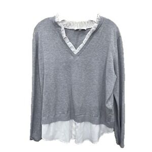 Sioni Milano XL Ruffled  V-Neck Pullover Office Chic Layered Look LS Sweater